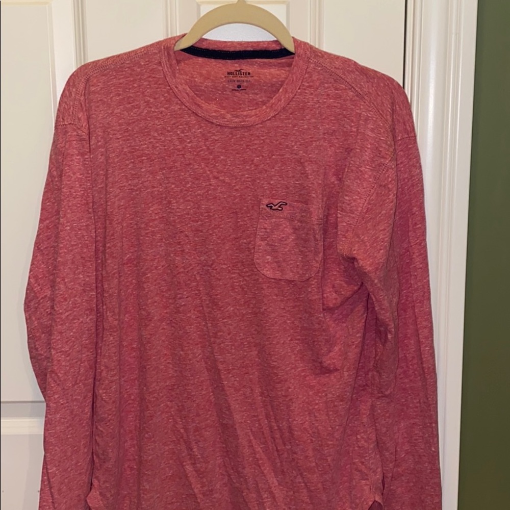Pink Long Sleeve Crew Neck Style Tee w/ Pocket